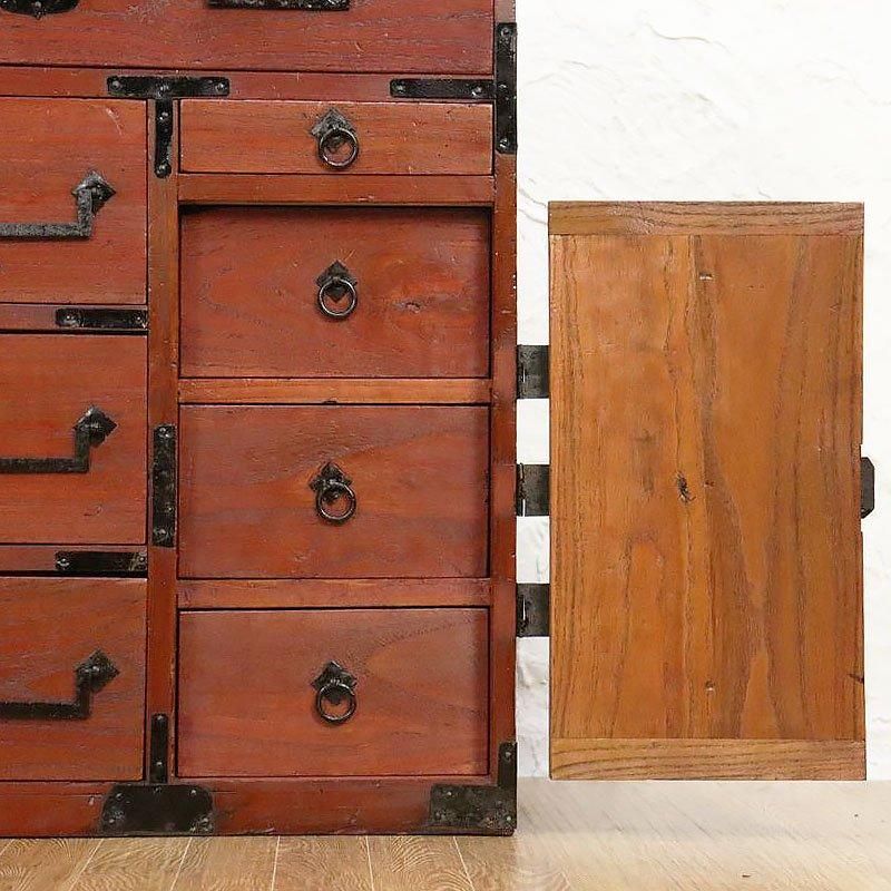 朱 前桐小箪笥 手許箪笥 時代金具 丸金具 小ぶり キャビネット 朱 前桐小箪笥 手許箪笥 時代金具 丸金具 小ぶり キャビネット
