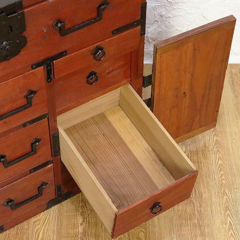 朱 前桐小箪笥 手許箪笥 時代金具 丸金具 小ぶり キャビネット 朱 前桐小箪笥 手許箪笥 時代金具 丸金具 小ぶり キャビネット
