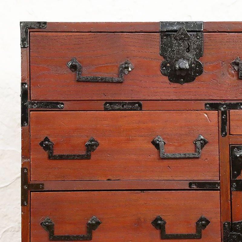 朱 前桐小箪笥 手許箪笥 時代金具 丸金具 小ぶり キャビネット