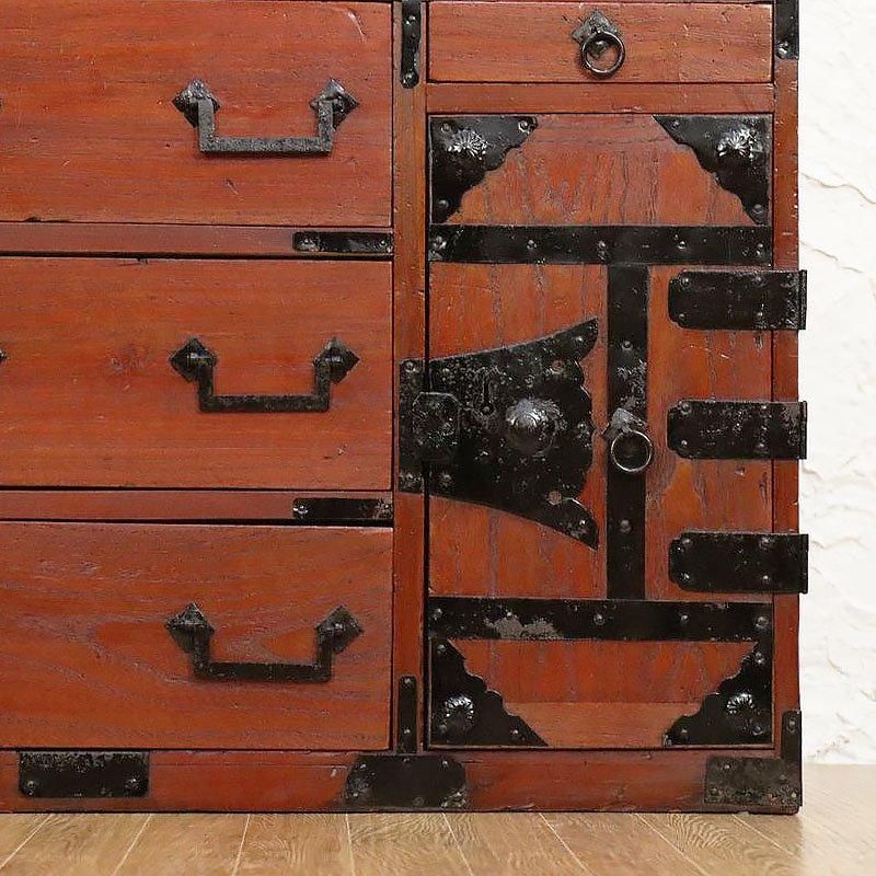 朱 前桐小箪笥 手許箪笥 時代金具 丸金具 小ぶり キャビネット