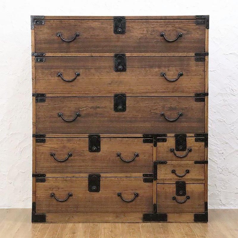 幕末　明治　古箪笥　古家具　３段タンス　アンティーク　ヴィンテージ　当時物 明治三段刀箪笥 かっこいいアンティークローボード