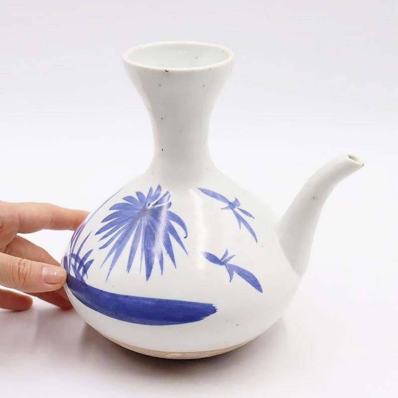 手描き染付酒徳利一輪挿し明治大正アンティーク