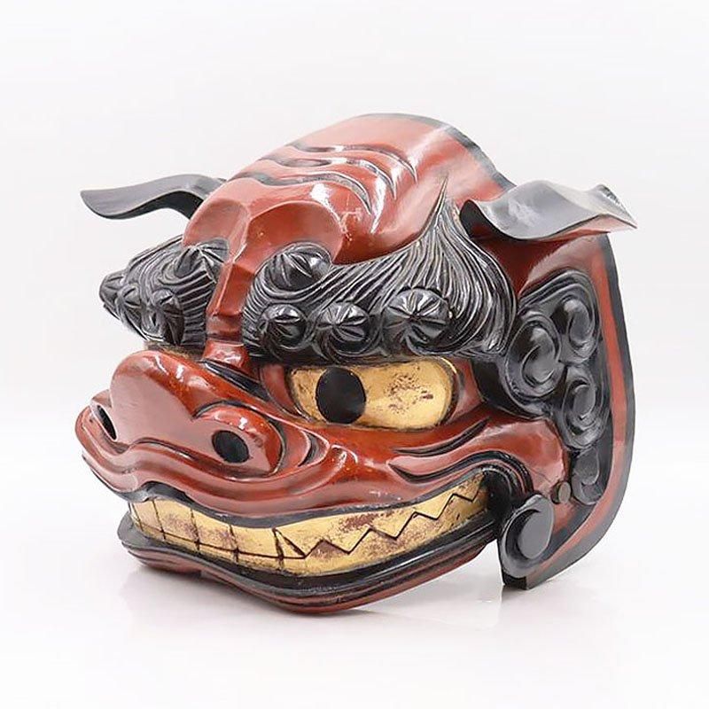 木彫 漆塗り 獅子頭 赤獅子 工芸品 骨董 アンティーク 日本製 小 木彫 漆塗り 獅子頭 赤獅子 工芸品 骨董 アンティーク 日本製 小