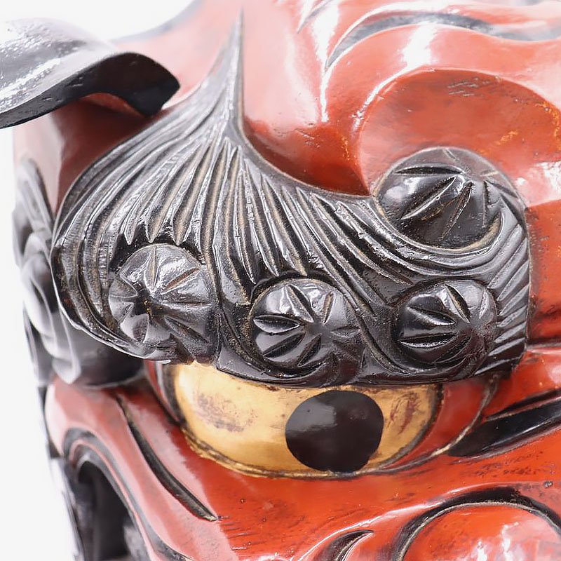 木彫 漆塗り 獅子頭 赤獅子 工芸品 骨董 アンティーク 日本製 小民具 