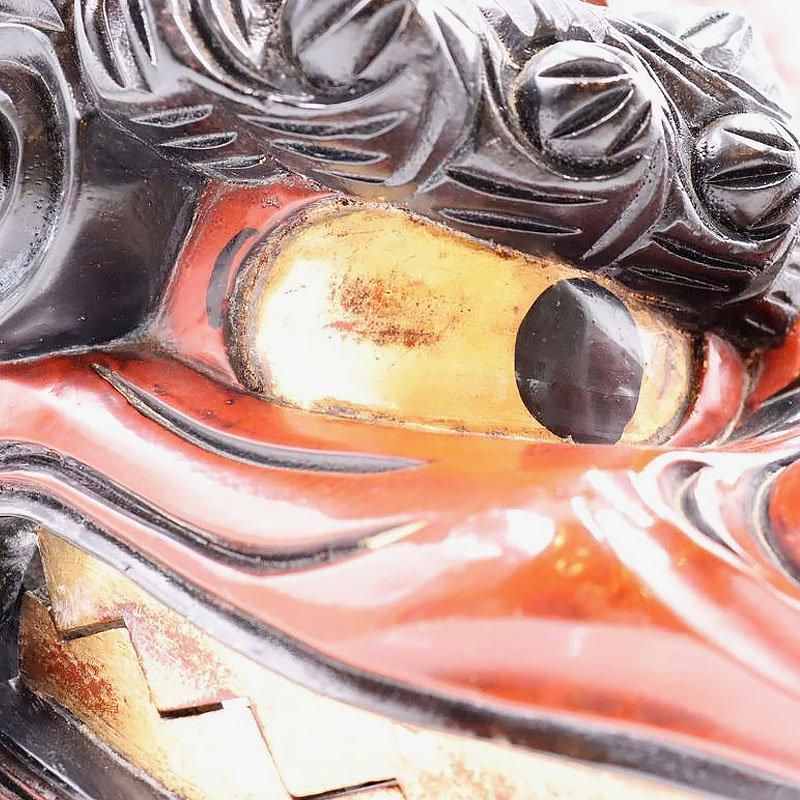 木彫 漆塗り 獅子頭 赤獅子 工芸品 骨董 アンティーク 日本製 小 木彫 漆塗り 獅子頭 赤獅子 工芸品 骨董 アンティーク 日本製 小