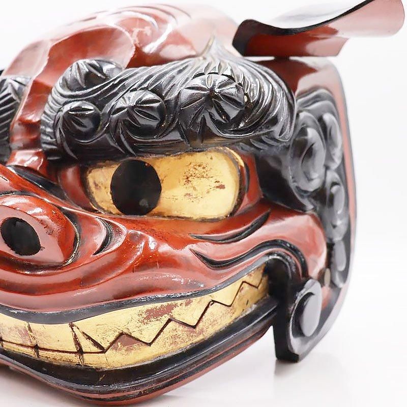木彫 漆塗り 獅子頭 赤獅子 工芸品 骨董 アンティーク 日本製 小 木彫 漆塗り 獅子頭 赤獅子 工芸品 骨董 アンティーク 日本製 小