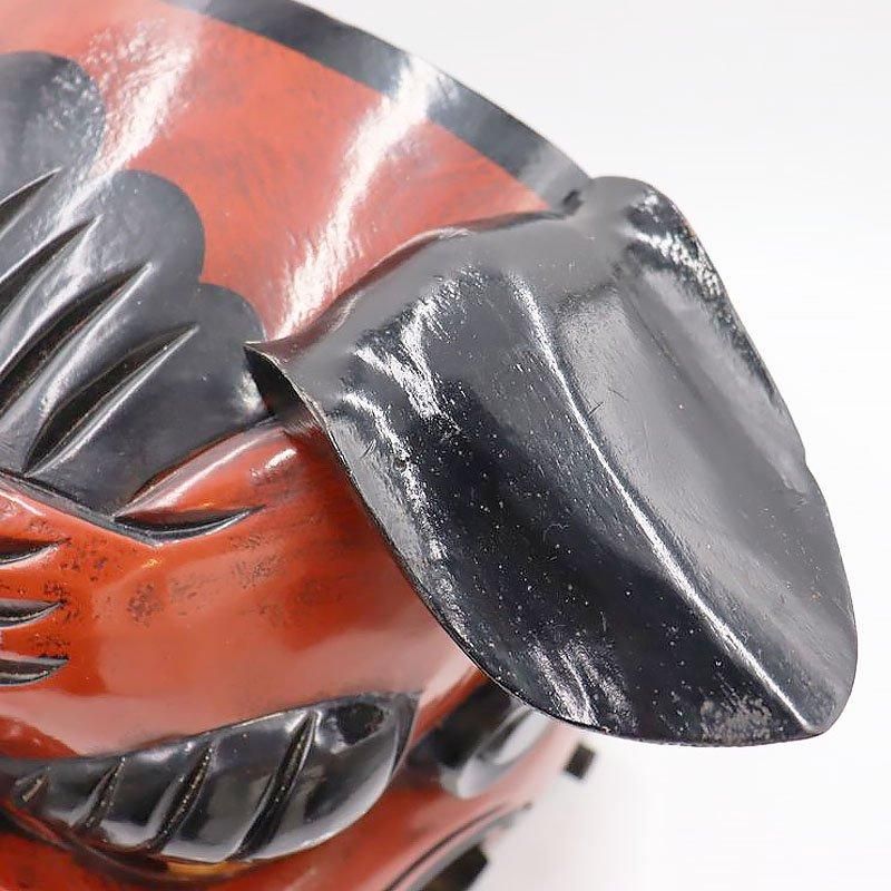 木彫 漆塗り 獅子頭 赤獅子 工芸品 骨董 アンティーク 日本製 小