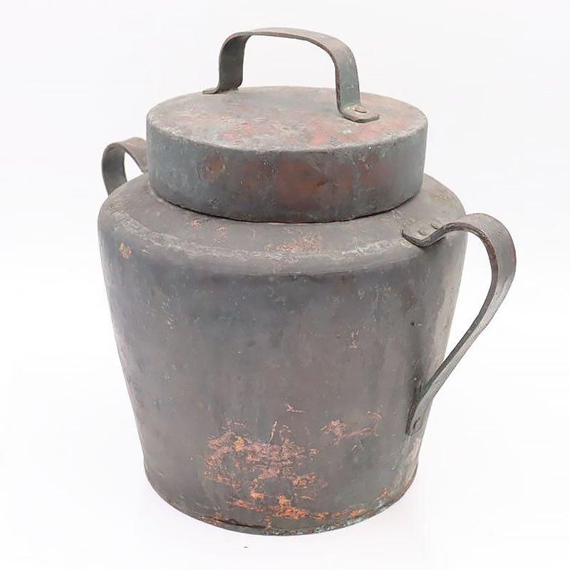 銅製　炭入れ　木蓋付　骨董　アンティーク 銅製 炭入れ 木蓋付 骨董 アンティーク