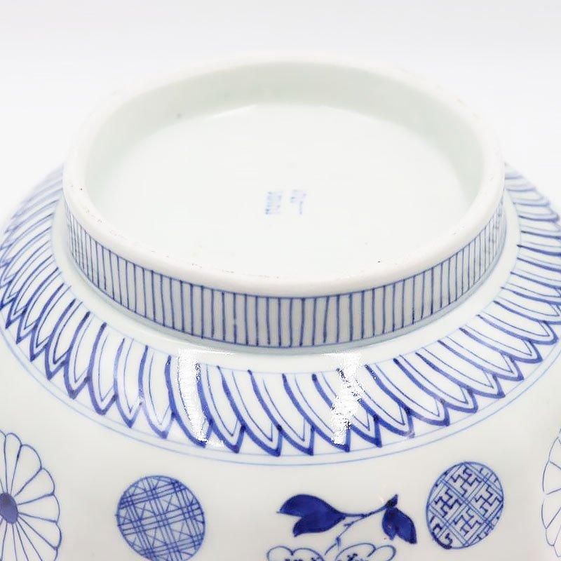 手描き 染付 輪花 大鉢 飾り鉢 重厚 呉須 藍 大正 昭和