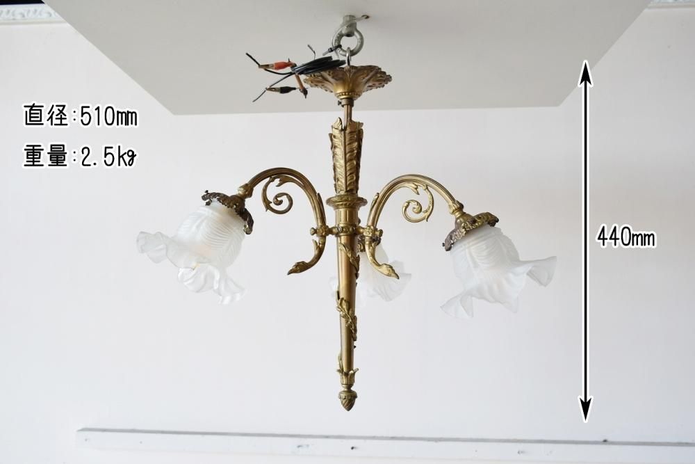 フランス製1930年代 真鍮ガラスの華やかなシャンデリア