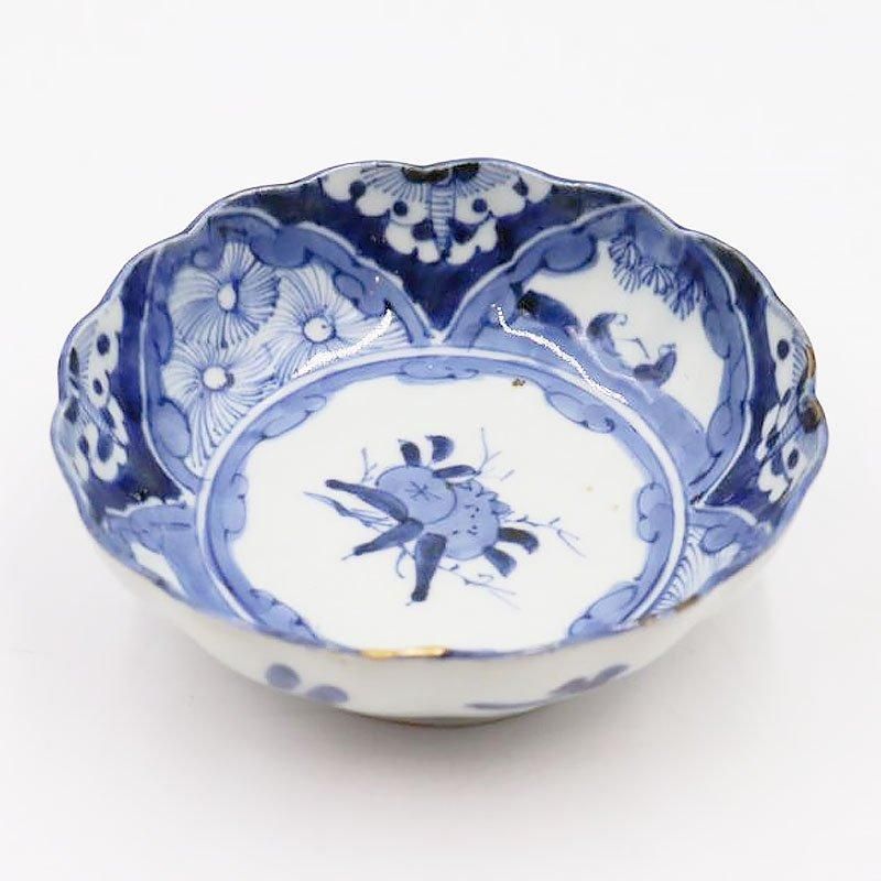 骨董　アンティーク　古染付　青花　雨香斎銘　鉢　深皿　碗　金継ぎ　共箱付 骨董 アンティーク 古染付 青花 雨香斎銘 鉢 深皿 碗 金継ぎ