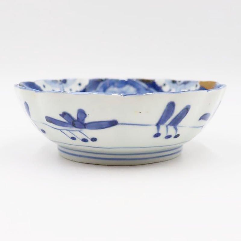 金継ぎ 手描き染付小鉢 藍色 大正昭和初期アンティーク 和食器