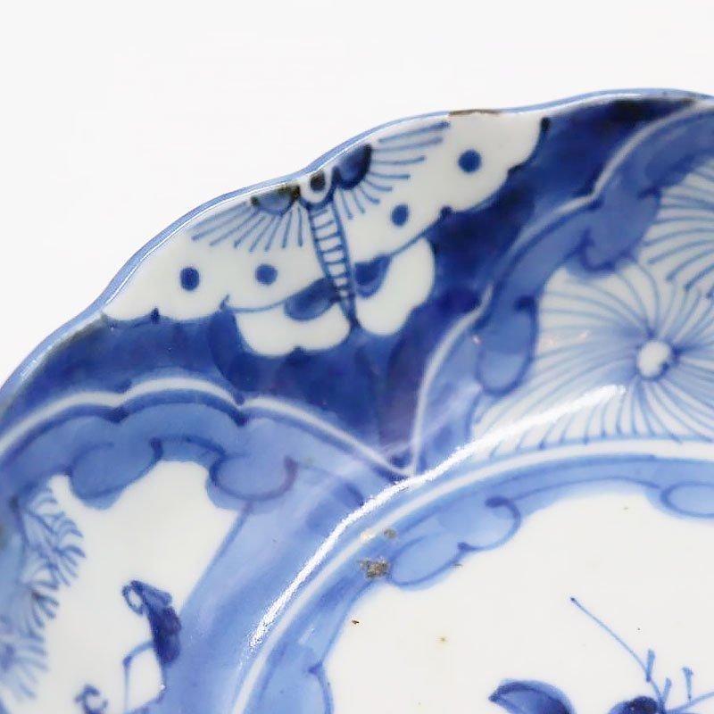金継ぎ 手描き染付小鉢 藍色 大正昭和初期アンティーク 和食器