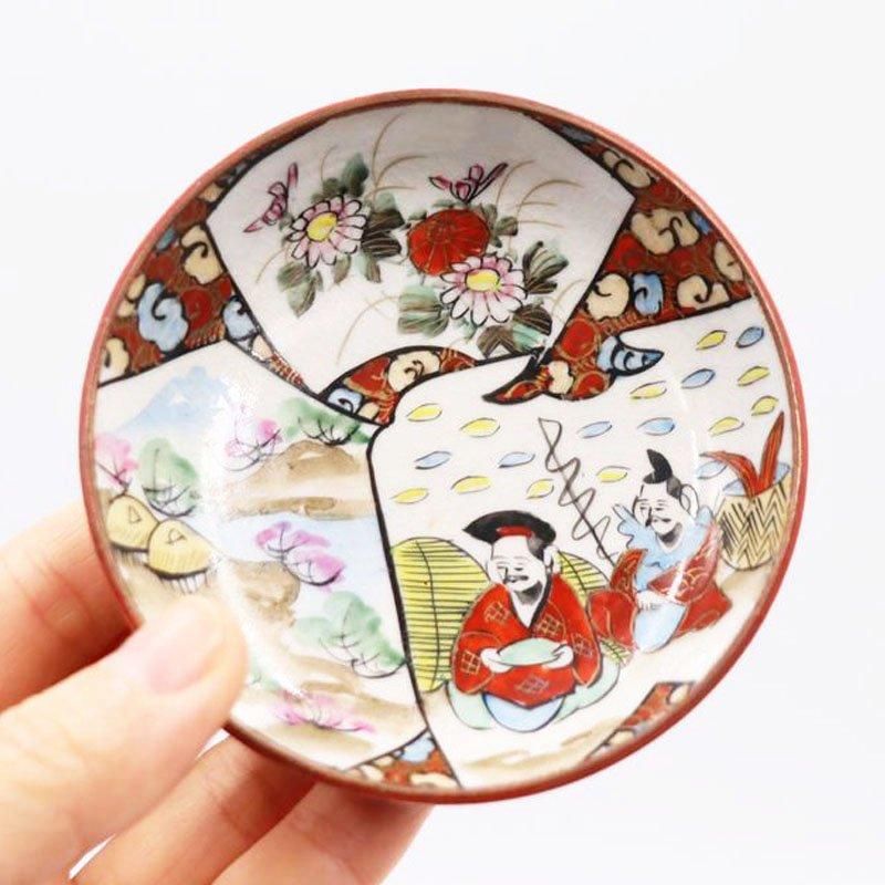 605『九谷 色絵金彩 豆皿』　/骨董品 古美術 古玩 アンティーク 九谷焼 手描き色絵 豆皿 大正アンティーク おもてなし用