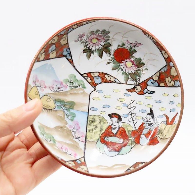 手描き 色絵 九谷焼 小皿 取り皿 縁起物 かわいい 大正 骨董 手描き 色絵 九谷焼 小皿 取り皿 縁起物 かわいい 大正 骨董