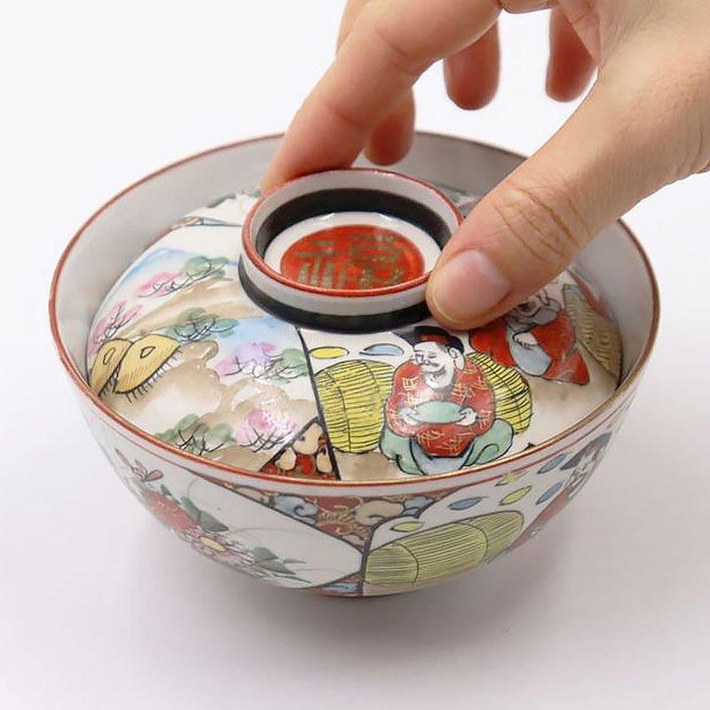 九谷焼 手描き色絵 蓋碗 大正アンティーク 和食器
