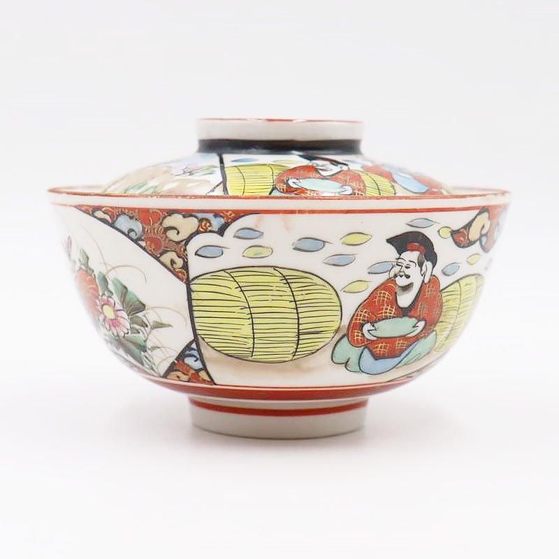 古九谷 色絵 染付 蓋付 茶碗 九谷焼 九谷焼 手描き色絵 蓋碗 大正アンティーク 和食器