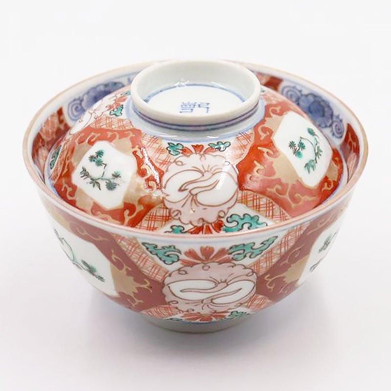昭和のかわいい蓋茶碗！」有田焼き 色絵花文蓋茶碗 4客セット
