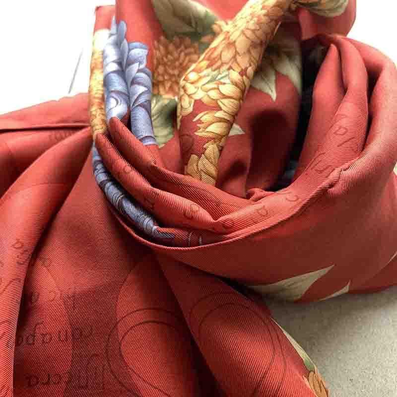 アンティーク フランス シルクスカーフ 鴨の飛翔 森林の湖 蒲の穂 地模様入り アンティーク フランス シルクスカーフ 鴨の飛翔 森林の湖 蒲の穂 地