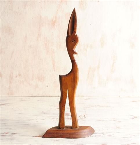 チーク製 ヴィンテージ 鹿 ガゼル 木製オブジェ