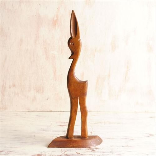 特大　ビンテージ　木彫り　置物　シカ　デンマーク　鹿　北欧　チーク材　美術品 特大 ビンテージ 木彫り 置物 シカ デンマーク 鹿 北欧 チーク材