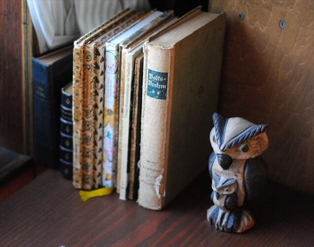 アンティークイングランド製フクロウ木製オブジェ