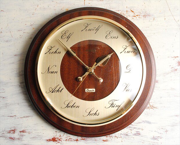 ドイツ製 ANKRA 木製フレームｘ真鍮盤 壁時計 電池式 壁掛け時計 
