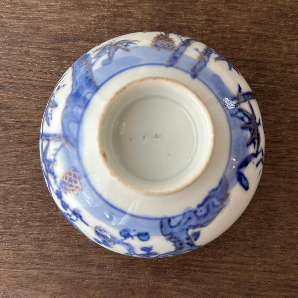 大正～戦前、希少な明治時代頃の染付すずめ茶碗