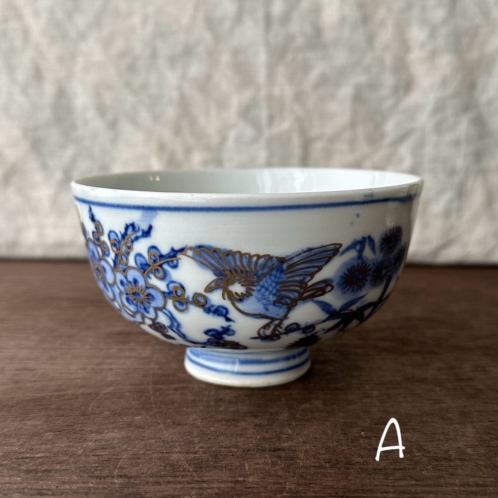 ブルーが清楚なすずめの茶碗 (A)