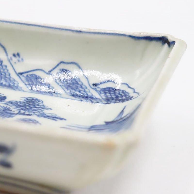 手描き 染付 長皿 伊万里 明治・大正 アンティーク食器 スクエア 手描き 染付 長皿 伊万里 明治・大正 アンティーク食器 スクエア