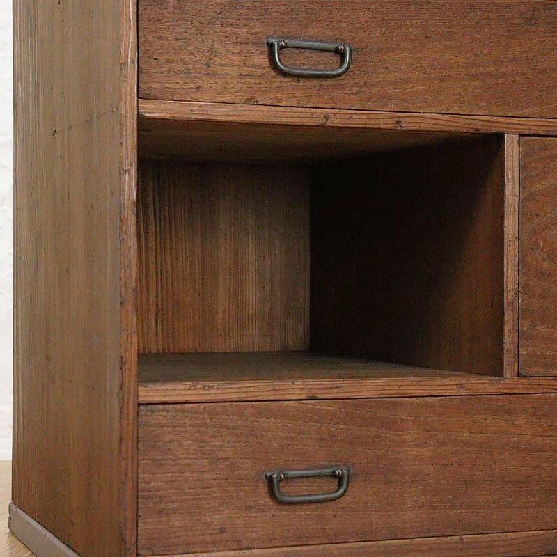 木製和風タンス 引き出し付き クロシオ 引出箪笥 4段 民芸調 桐製 和タンス 幅67cm （ 和風