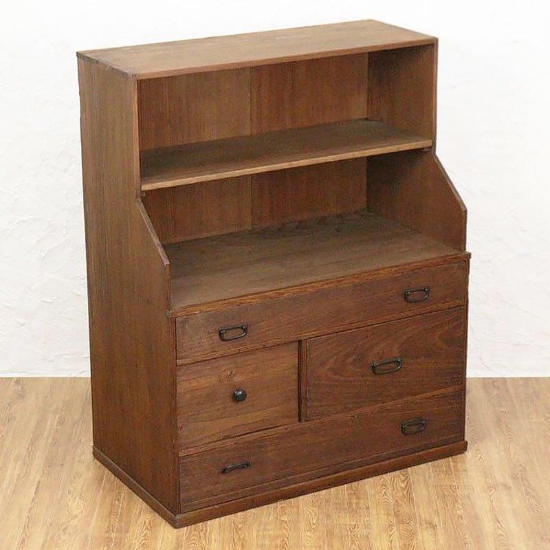 昭和　アンティーク　飾り棚　引き出し　書斎　リビング　ガラス扉　収納　蚤の市 昭和アンティーク飾り棚引き出し書斎リビングガラス扉収納蚤の市