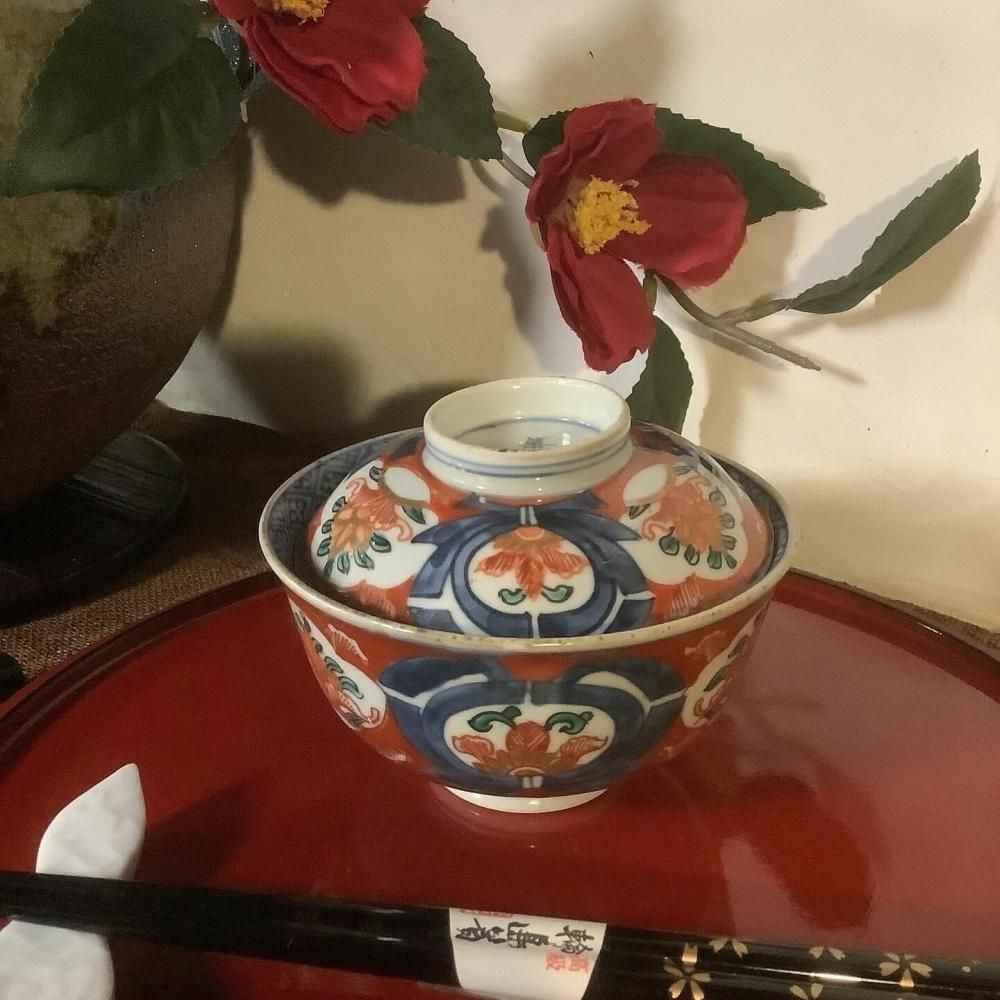 幕末蓋付赤絵茶碗 - ANTIQUE LEAVES 幕末蓋付赤絵茶碗 - ANTIQUE LEAVES