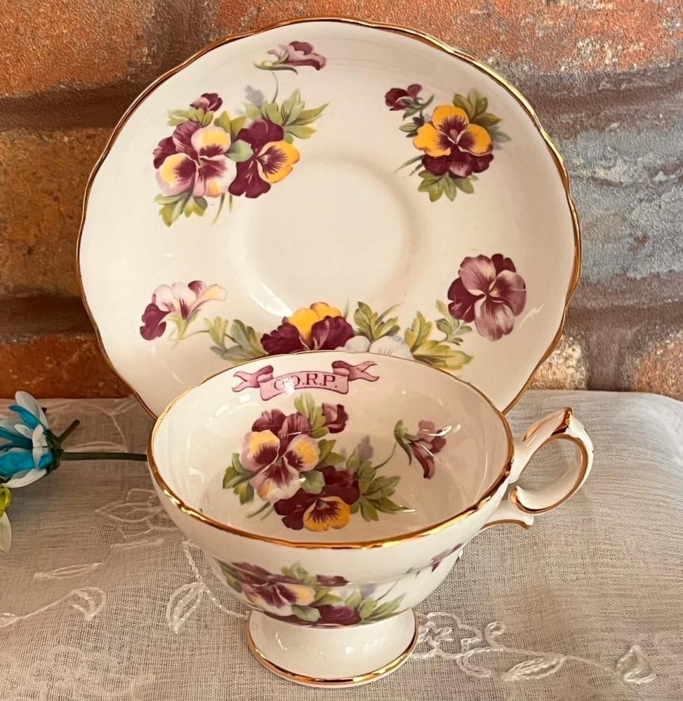 ハマースレイ ⑤ パープル フラワー マム トリオ カップ プレート ビンテージ ハマースレイ ⑤ パープル フラワー マム トリオ カップ