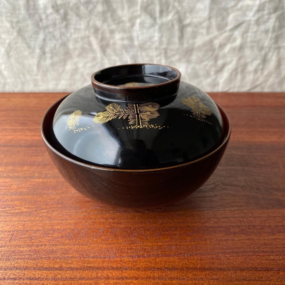 沈金蒔絵 千羽鶴 煮物椀5客組 塗椀 黒漆 R0844 （輪島塗花蒔絵