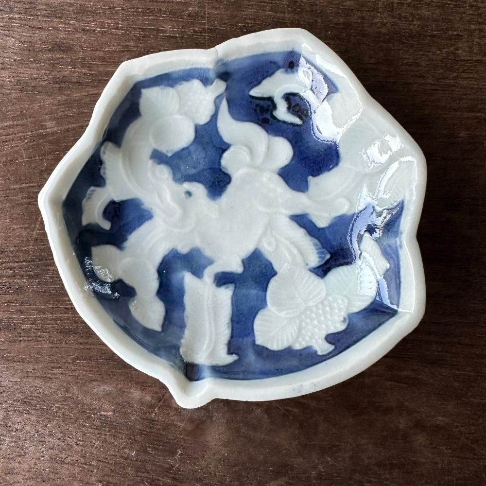 アンティーク ザクロ 獅子 型押し豆皿 幕末 明治の美しい器