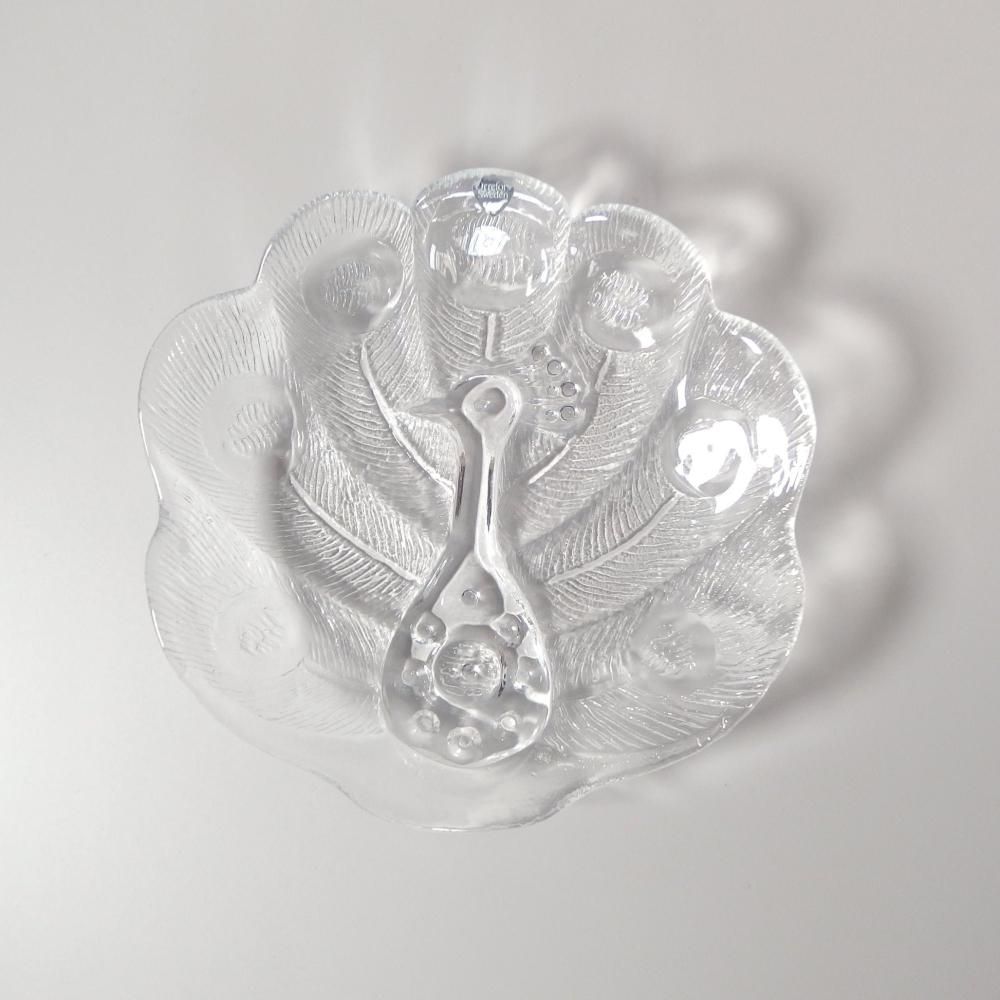 Orrefors クジャク型ガラスプレート｜北欧ヴィンテージの美しさ