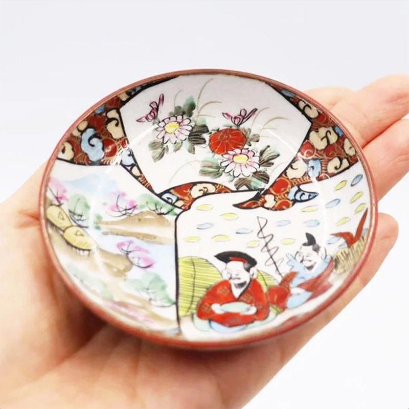 金継ぎ】手描き 色絵 九谷焼 豆皿 天塩皿 縁起物 かわいい 大正 金継ぎ】手描き 色絵 九谷焼 豆皿 天塩皿 縁起物 かわいい 大正