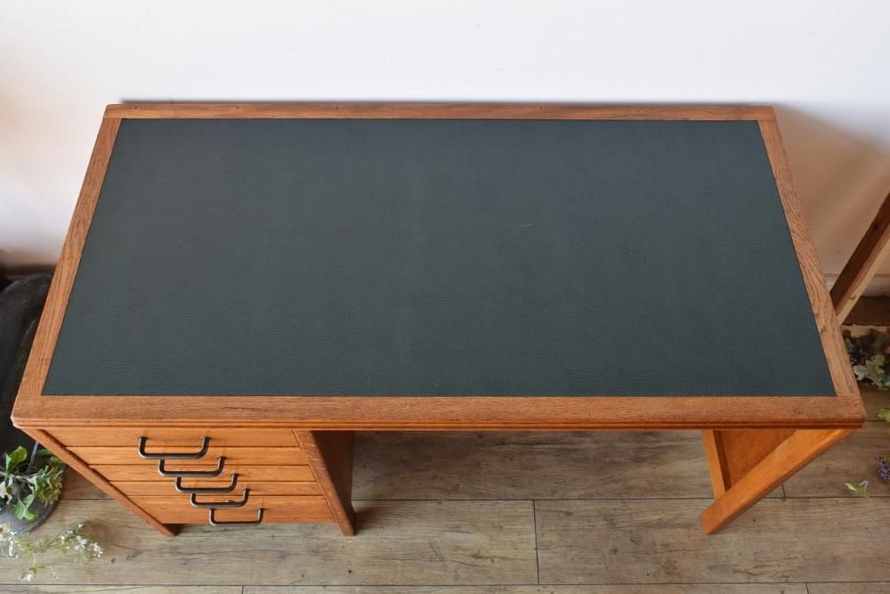 アンティーク オーク製 1940年代 レザートップデスク