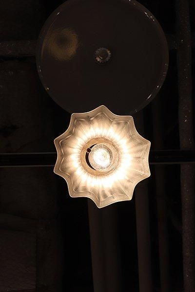 LED球付き】フランス オールドグラスペンダントランプ *フロスト
