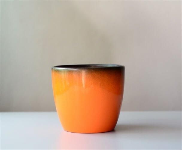早割シーズン券 ドイツから きれいなオレンジの釉薬 ヴィンテージ 陶器の鉢 鉢 鉢・プランター