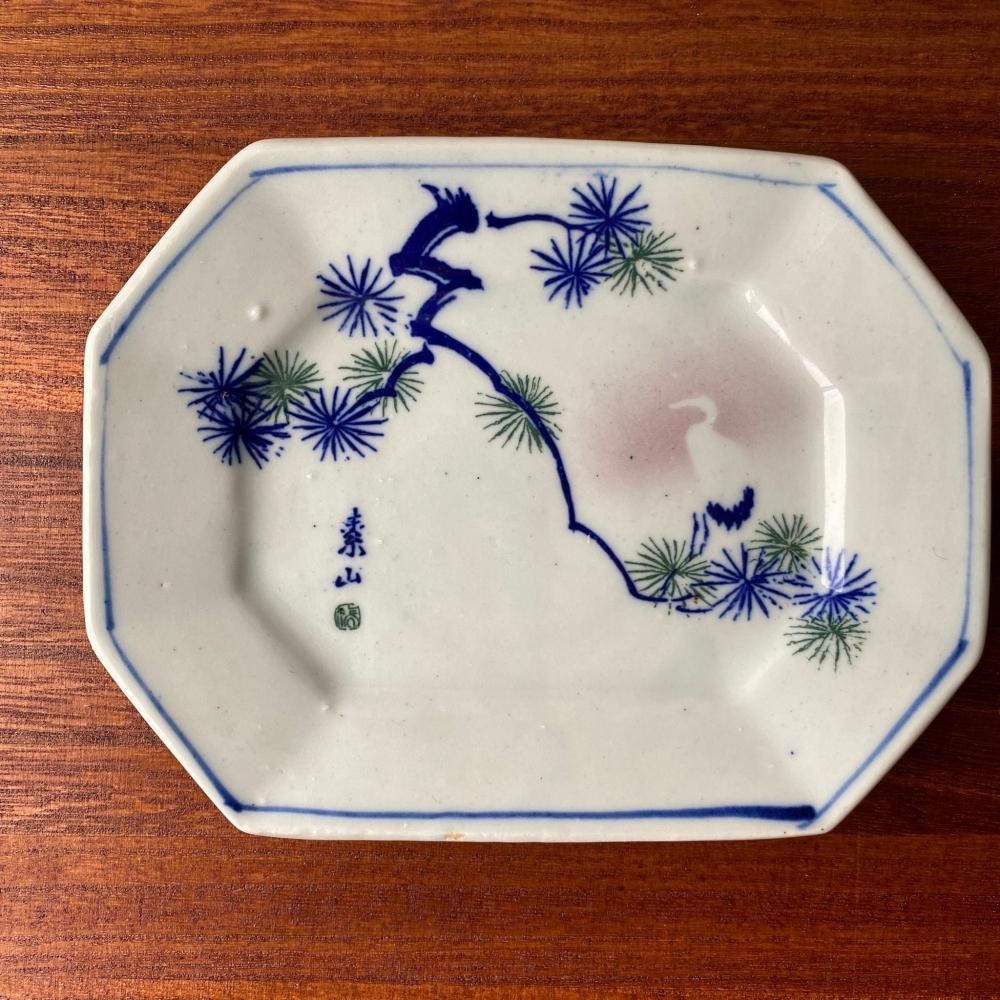 大正時代頃の鶴と松柄角皿