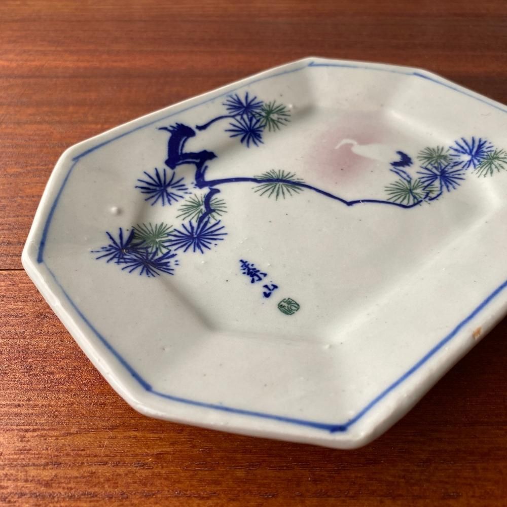 大正時代頃の鶴と松柄角皿