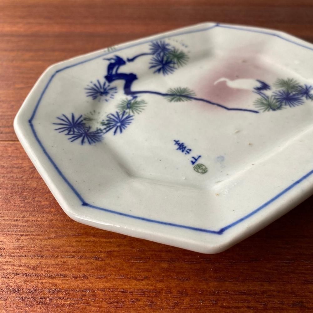 大正時代頃の鶴と松の角皿 昭和風