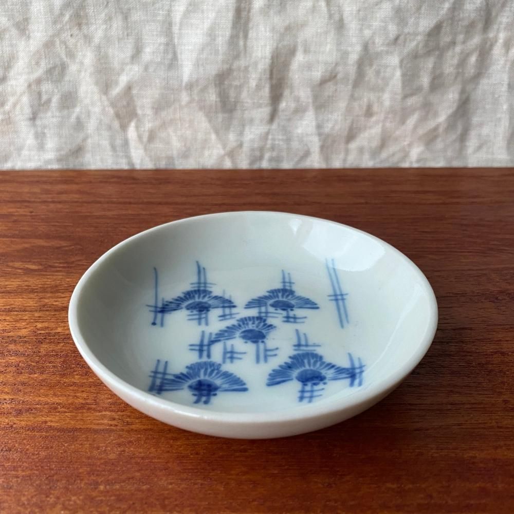 明治時代頃の竹と雀の小皿 朝顔柄