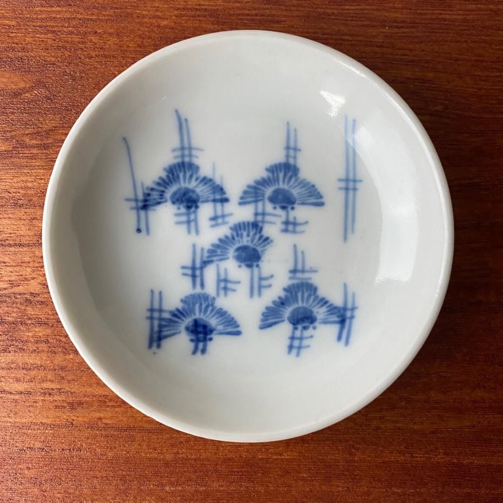 中国　清時代　染付　竹紋小皿5点　成化年製　新渡　送料込み251101 明治時代頃の竹と雀の小皿 朝顔柄