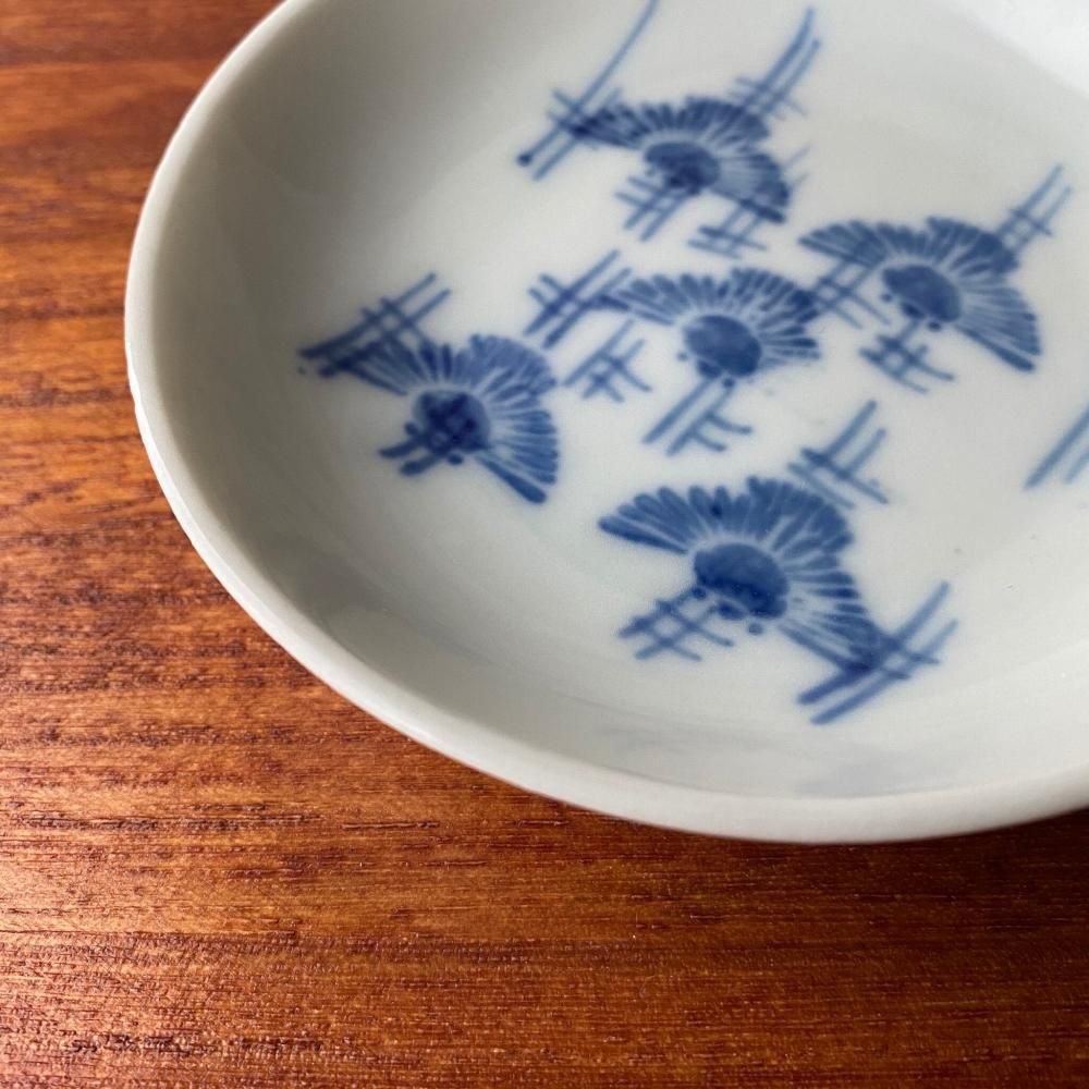 明治時代頃の竹と雀の小皿 朝顔柄