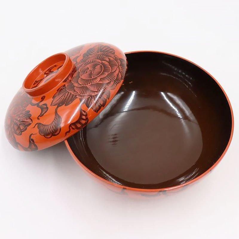 漆器　朱塗り煮物椀(菓子椀)10客　骨董 大正時代のアンティーク朱塗り煮物椀 朝顔模様