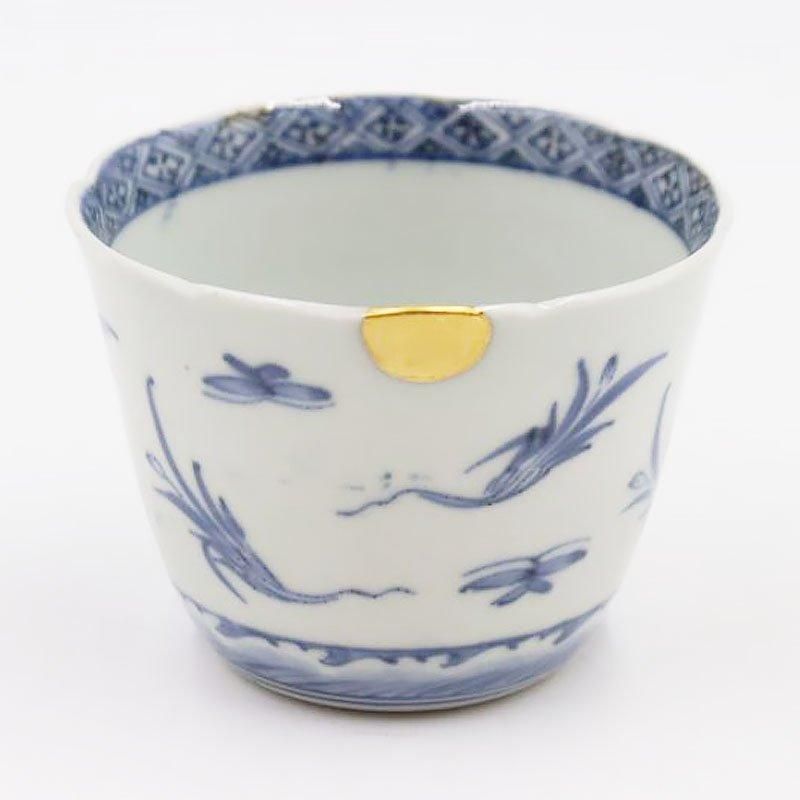金継ぎ】手描き 染付 湯呑 蕎麦猪口 カップ 小鉢 骨董 和食器 金継ぎ】手描き 染付 湯呑 蕎麦猪口 カップ 小鉢 骨董 和食器