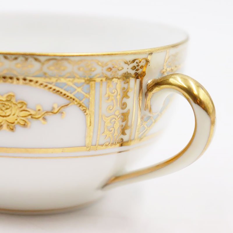 オールドノリタケ NORITAKE 輸出用 ティー カップ＆ソーサー 金彩 パウダーブルー 水色 洋食器 上品 大正 アンティーク クラシック -  ANTIQUE LEAVES